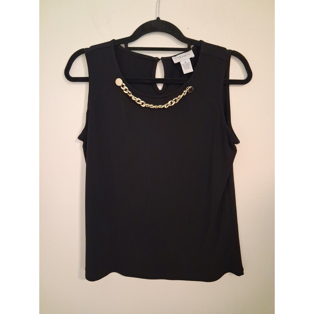 Carmen Marc Valvo Black Chain Tank Top Medium Taylor Swift Inspired Chic Mod